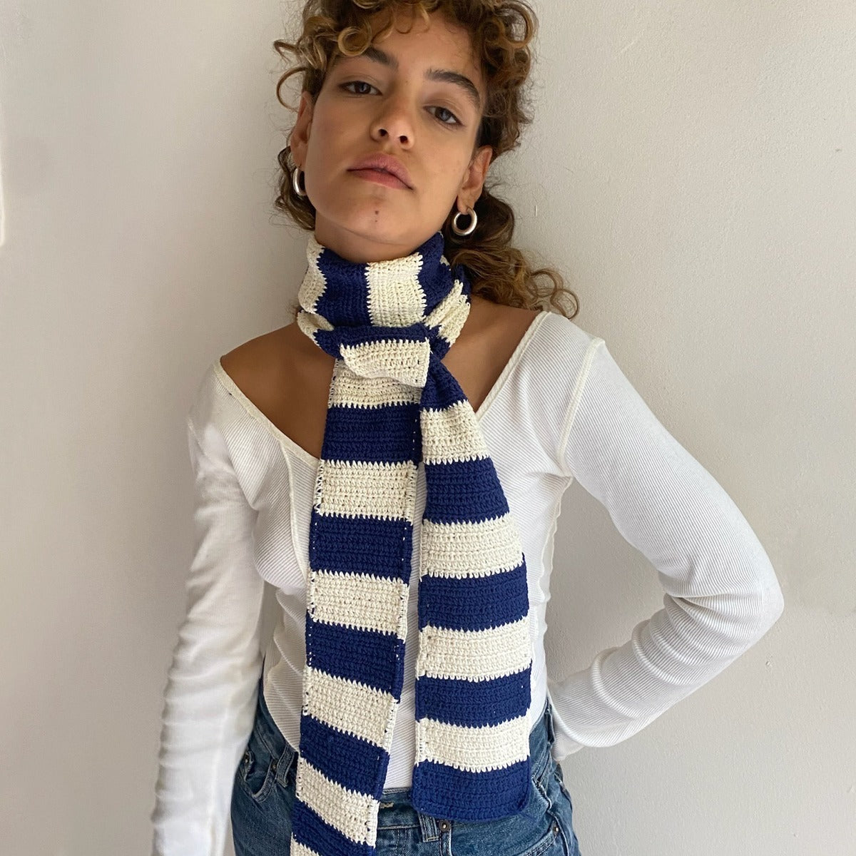 Stripe Scarf - Navy