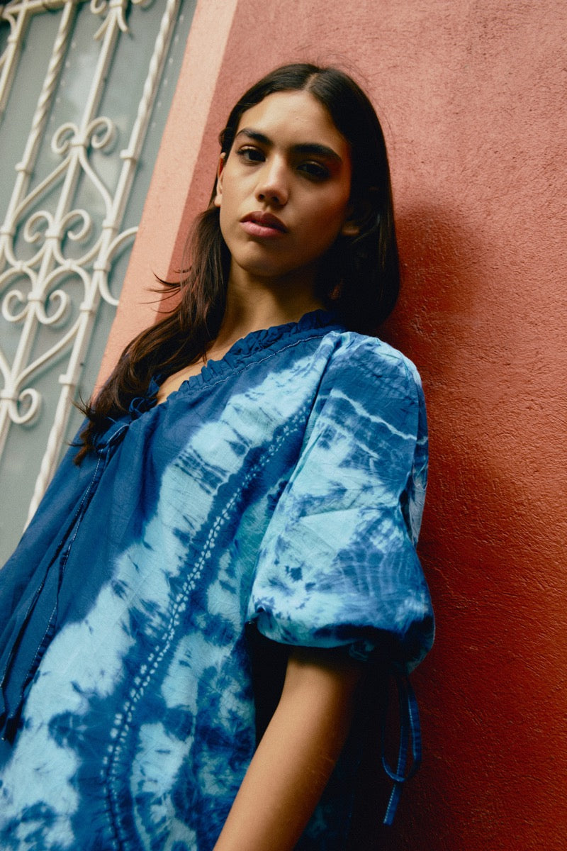 Ruffle Me Up Dress - Indigo Shibori