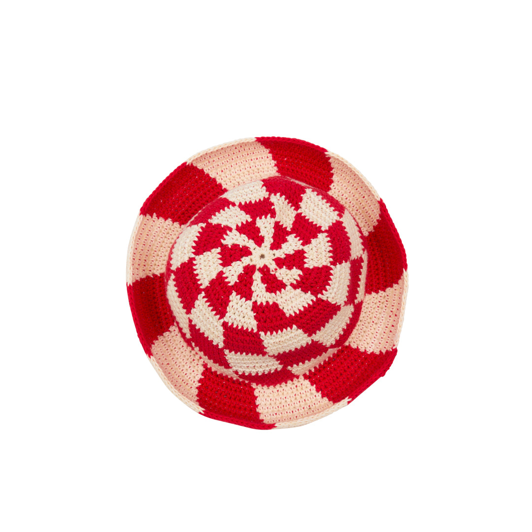 Kid's Check Swirl Hat - Cherry