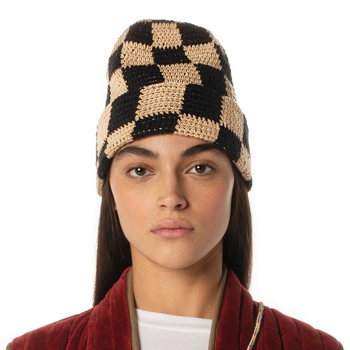 Check Beanie - Biscuit