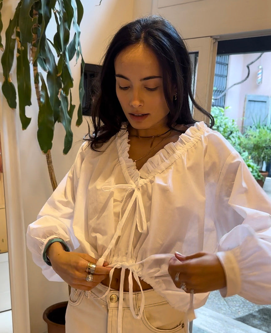 Ruffle Me Up Blouse - Mozzarella