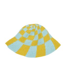 Check Swirl Hat - Yellow Blue